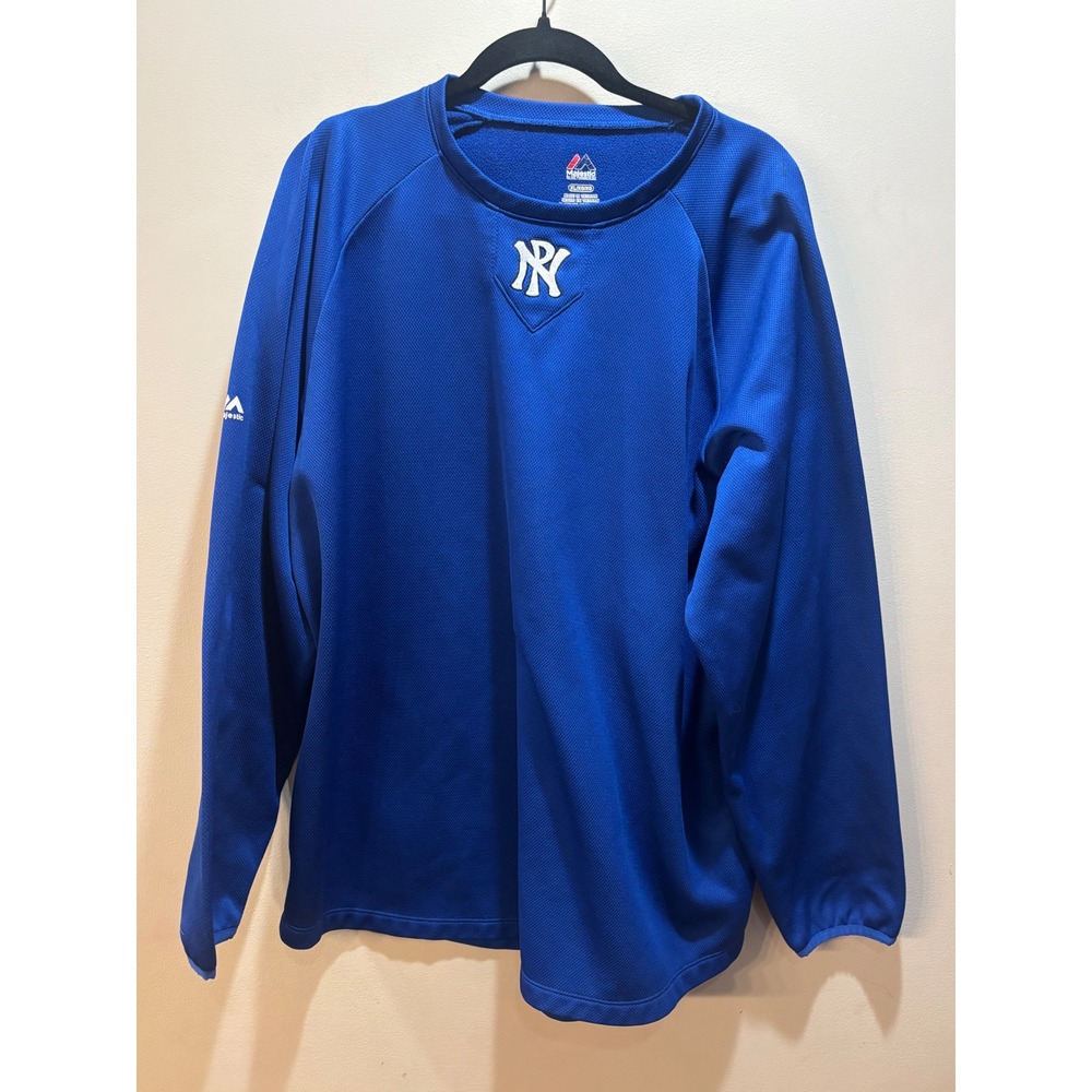 Vintage Majestic New York Yankees MLB Pullover Training‎ Shirt Blue Mens XL